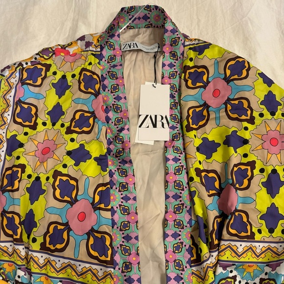 Zara Bright Print Silky Tie Waist Kimono Robe - Sz: XXL. - Picture 2 of 5